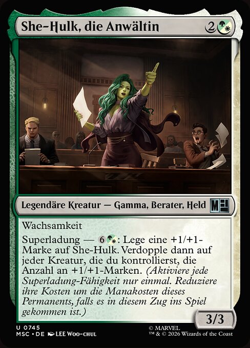 She-Hulk, die Anwältin (She-Hulk, Attorney-at-Law) - Marvel Super Heroes Commander (#745) - Illustrated by Lee Woo-chul - Magic: The Gathering Card