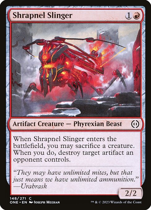 碎片投掷兽 (Shrapnel Slinger) - Phyrexia: All Will Be One (#148) - Illustrated by Joseph Meehan - Magic: The Gathering Card