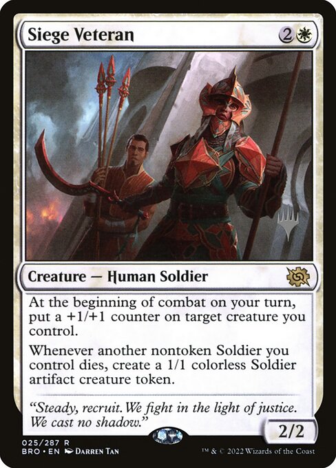 包囲の古参兵 (Siege Veteran) - The Brothers' War (#25) - Illustrated by Darren Tan - Magic: The Gathering Card