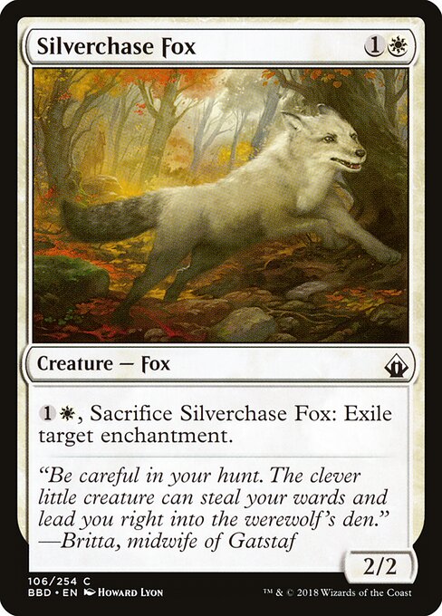 銀筋毛の狐 (Silverchase Fox) - Battlebond (#106) - Illustrated by Howard Lyon - Magic: The Gathering Card