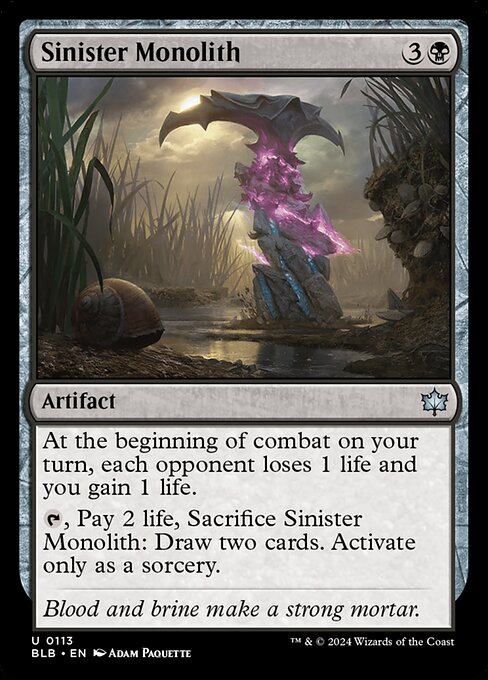 Monolito amenazador (Sinister Monolith) - Bloomburrow (#113) - Illustrated by Adam Paquette - Magic: The Gathering Card