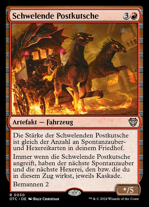 Schwelende Postkutsche (Smoldering Stagecoach) - Outlaws of Thunder Junction Commander (#30) - Illustrated by Billy Christian - Magic: The Gathering Card