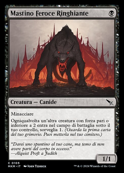 Mastino Feroce Ringhiante (Snarling Gorehound) - Murders at Karlov Manor (#105) - Illustrated by John Tedrick - Magic: The Gathering Card