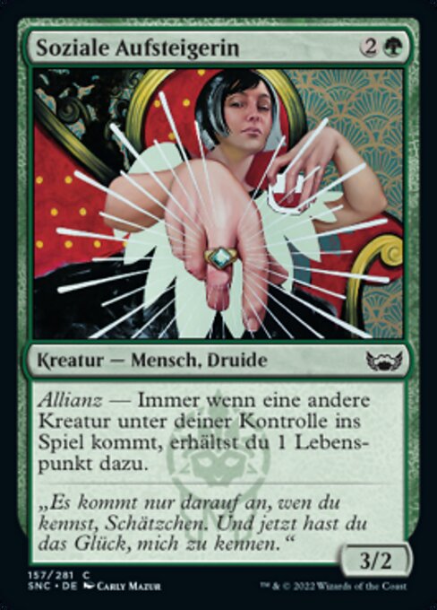 交际花 (Social Climber) - Streets of New Capenna (#157) - Illustrated by Carly Mazur - Magic: The Gathering Card