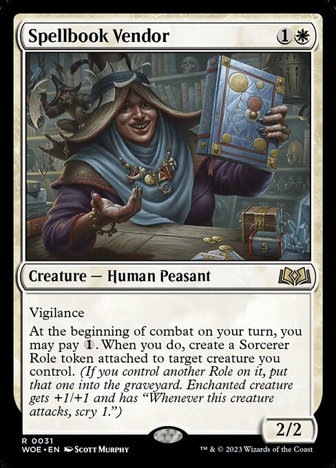 Spellbook Vendor - Wilds of Eldraine (#31) - Illustrated by Scott Murphy - Magic: The Gathering Card