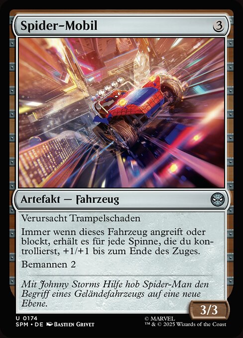 Spidermóvil (Spider-Mobile) - Marvel's Spider-Man (#174) - Illustrated by Bastien Grivet - Magic: The Gathering Card