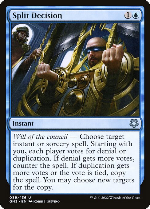 Décision fractionnée (Split Decision) - Game Night: Free-for-All (#39) - Illustrated by Robbie Trevino - Magic: The Gathering Card
