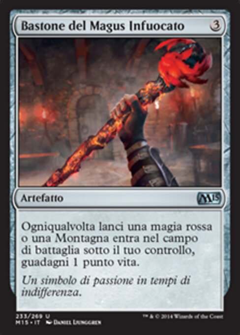 Bastone del Magus Infuocato (Staff of the Flame Magus) - Magic 2014 (#220) - Illustrated by Daniel Ljunggren - Magic: The Gathering Card