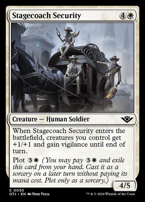 Sécurité de la diligence (Stagecoach Security) - Outlaws of Thunder Junction (#30) - Illustrated by Nino Vecia - Magic: The Gathering Card