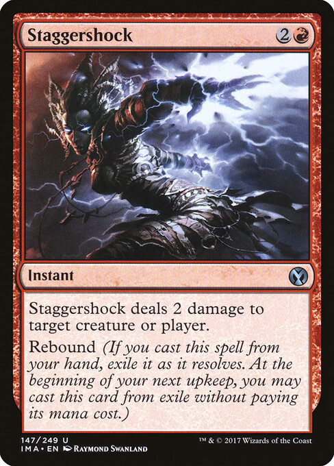 よろめきショック (Staggershock) - Iconic Masters (#147) - Illustrated by Raymond Swanland - Magic: The Gathering Card