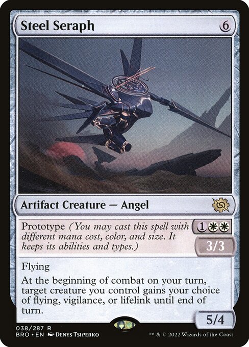 鋼の熾天使 (Steel Seraph) - The Brothers' War (#311) - Illustrated by Denys Tsiperko - Magic: The Gathering Card