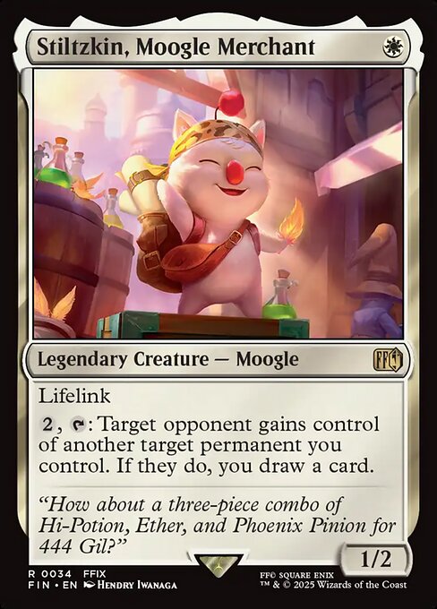 Stiltzkin, Moogle Merchant - Final Fantasy (#34) - Illustrated by Hendry Iwanaga - Magic: The Gathering Card