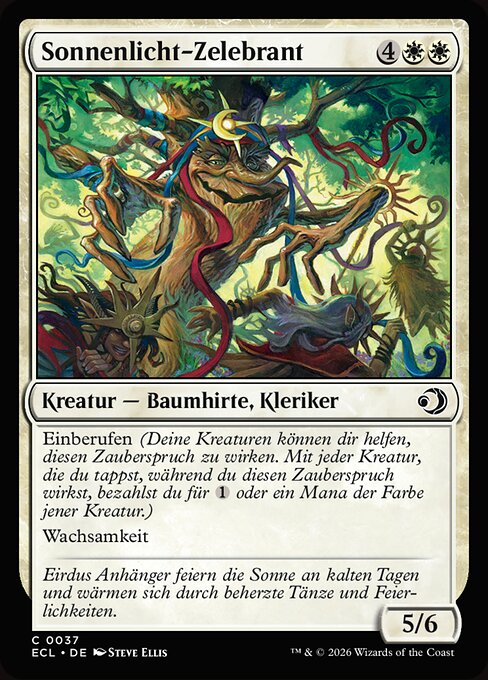 Celebrante bajo el sol (Sun-Dappled Celebrant) - Lorwyn Eclipsed (#37) - Illustrated by Steve Ellis - Magic: The Gathering Card
