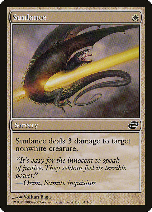 太陽の槍 (Sunlance) - Duel Decks: Elspeth vs. Tezzeret (#21) - Illustrated by Volkan Baǵa - Magic: The Gathering Card