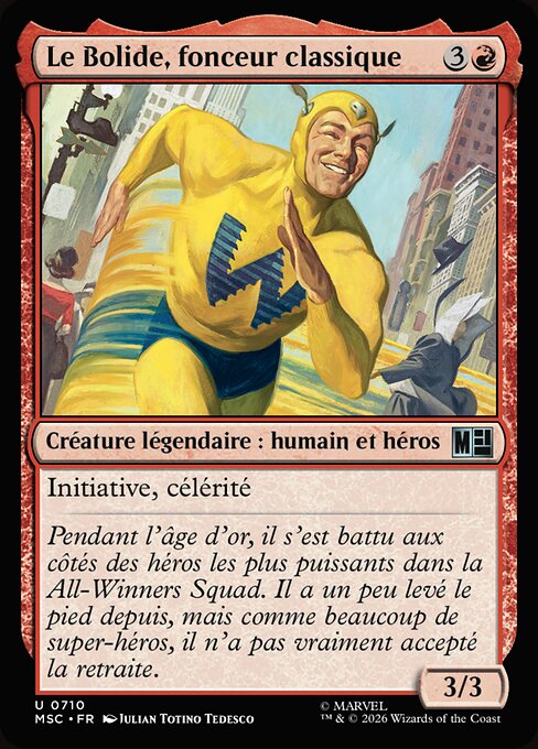 Le Bolide, fonceur classique (The Whizzer, Classic Speedster) - Marvel Super Heroes Commander (#710) - Illustrated by Julian Totino Tedesco - Magic: The Gathering Card