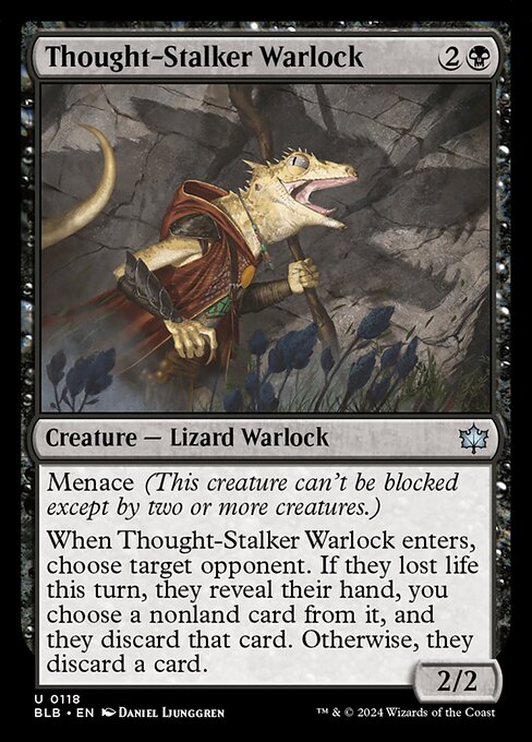 Gedankenklaubender Hexenmeister (Thought-Stalker Warlock) - Bloomburrow (#118) - Illustrated by Daniel Ljunggren - Magic: The Gathering Card