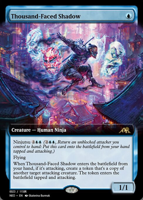 Тысячеликая Тень (Thousand-Faced Shadow) - Kamigawa: Neon Dynasty (#86) - Illustrated by Ekaterina Burmak - Magic: The Gathering Card