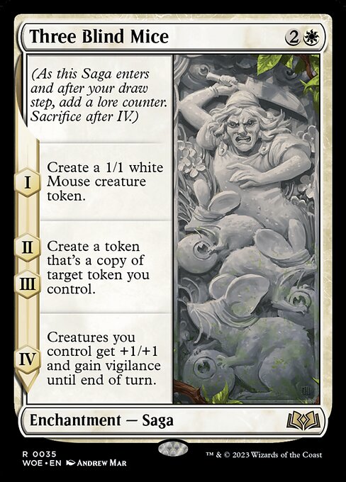 Los tres ratones ciegos (Three Blind Mice) - Wilds of Eldraine (#35) - Illustrated by Andrew Mar - Magic: The Gathering Card