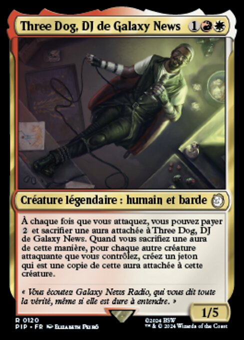 Three Dog, DJ de Radio Galaxia (Three Dog, Galaxy News DJ) - Fallout (#120) - Illustrated by Elizabeth Peiró - Magic: The Gathering Card