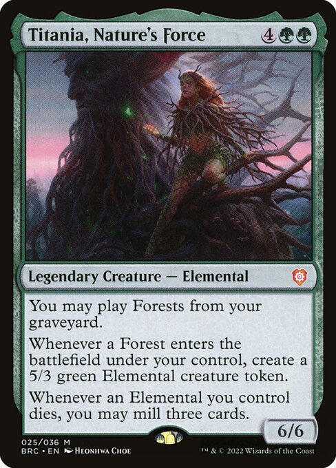 Titania, Nature's Force - The Brothers' War Commander (#25) - Illustrated by Heonhwa - Magic: The Gathering Card