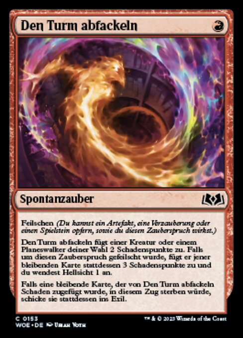 点燃塔楼 (Torch the Tower) - Wilds of Eldraine (#153) - Illustrated by Uriah Voth - Magic: The Gathering Card