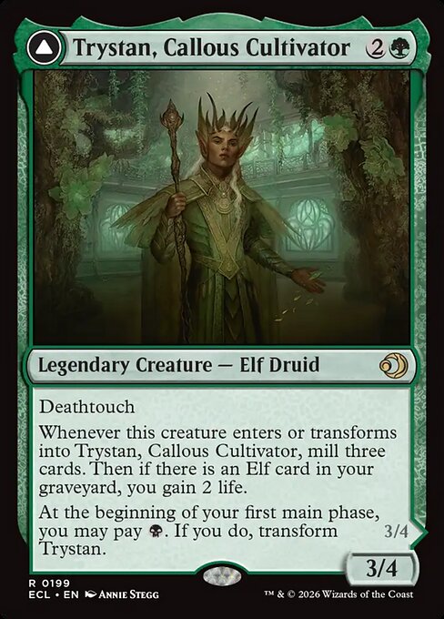 Trystan, Callous Cultivator // Trystan, Penitent Culler - Lorwyn Eclipsed (#199) - Illustrated by Annie Stegg - Magic: The Gathering Card