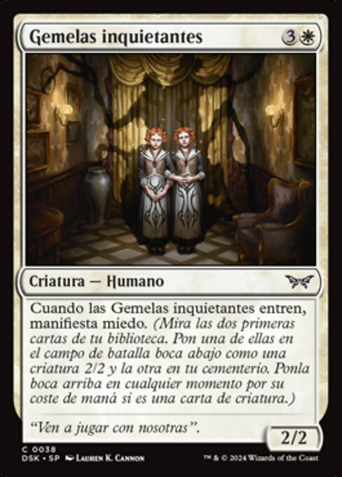 薄気味悪い双子 (Unsettling Twins) - Duskmourn: House of Horror (#38) - Illustrated by Lauren K. Cannon - Magic: The Gathering Card