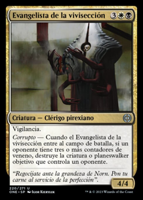 Evangelista de la vivisección (Vivisection Evangelist) - Phyrexia: All Will Be One (#220) - Illustrated by Igor Kieryluk - Magic: The Gathering Card