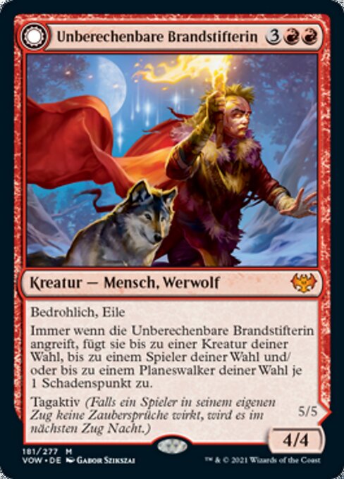 Volatile Arsonist // Dire-Strain Anarchist - Innistrad: Crimson Vow (#181) - Illustrated by Gabor Szikszai - Magic: The Gathering Card
