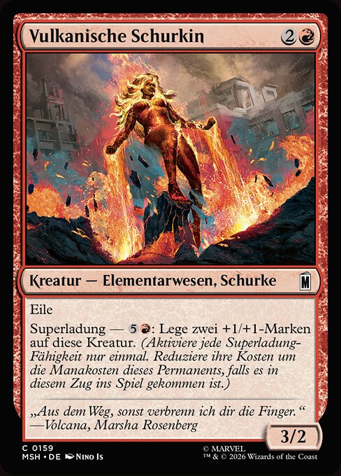 Vulkanische Schurkin (Volcanic Villain) - Marvel Super Heroes (#159) - Illustrated by Nino Is - Magic: The Gathering Card