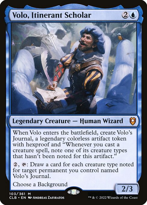 Volo, Itinerant Scholar - Commander Legends: Battle for Baldur's Gate (#103) - Illustrated by Andreas Zafiratos - Magic: The Gathering Card