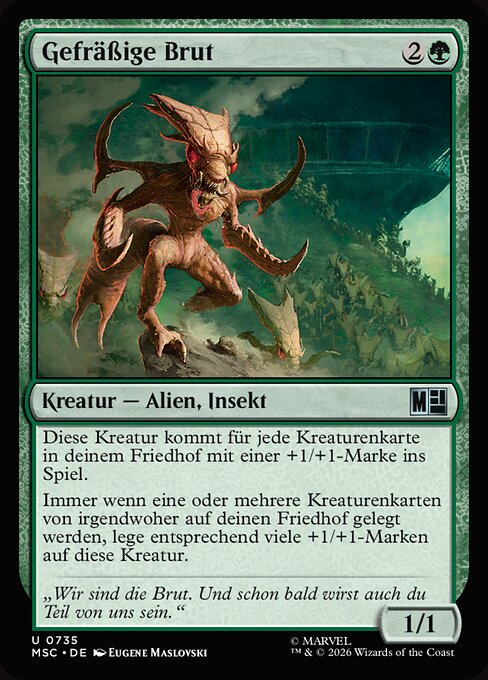 Gefräßige Brut (Voracious Brood) - Marvel Super Heroes Commander (#735) - Illustrated by Eugene Maslovski - Magic: The Gathering Card