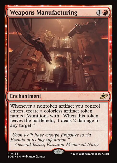 Weapons Manufacturing - Edge of Eternities (#168) - Illustrated by Marco Gorlei - Magic: The Gathering Card