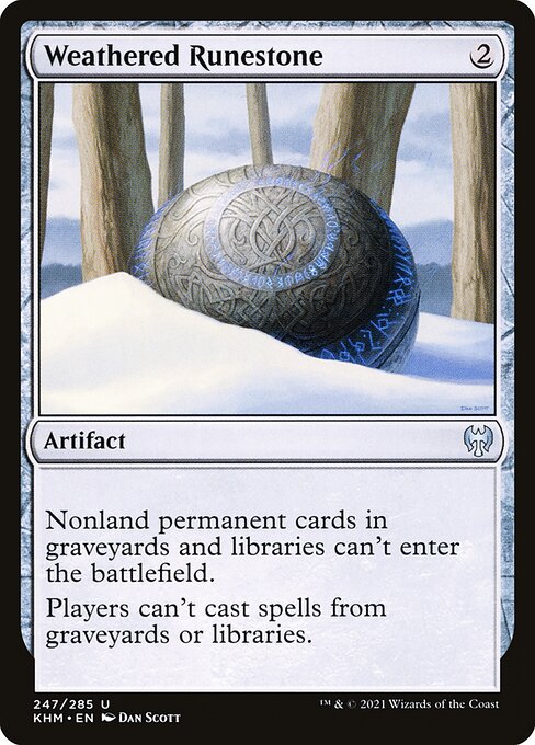 Истертый Рунный Камень (Weathered Runestone) - Kaldheim (#247) - Illustrated by Dan Murayama Scott - Magic: The Gathering Card