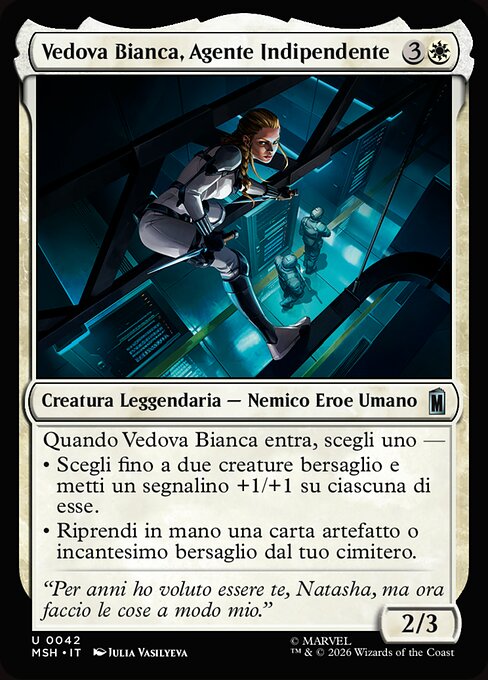 Vedova Bianca, Agente Indipendente (White Widow, Free Agent) - Marvel Super Heroes (#42) - Illustrated by Julia Vasilyeva - Magic: The Gathering Card