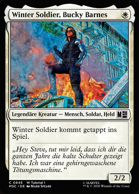 Soldado de Invierno, Bucky Barnes (Winter Soldier, Bucky Barnes) - Marvel Super Heroes Commander (#845) - Illustrated by Mark Spears - Magic: The Gathering Card