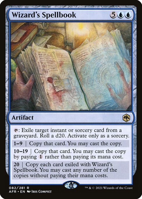 Libro de conjuros de mago (Wizard's Spellbook) - Adventures in the Forgotten Realms (#82) - Illustrated by Iris Compiet - Magic: The Gathering Card
