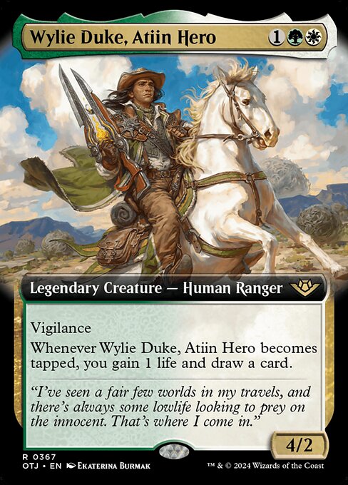 Wylie Duke, Eroe Atiin (Wylie Duke, Atiin Hero) - Outlaws of Thunder Junction (#239) - Illustrated by Ekaterina Burmak - Magic: The Gathering Card