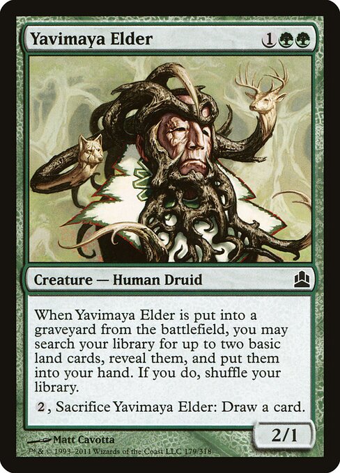 ヤヴィマヤの古老 (Yavimaya Elder) - Commander 2011 (#179) - Illustrated by Matt Cavotta - Magic: The Gathering Card